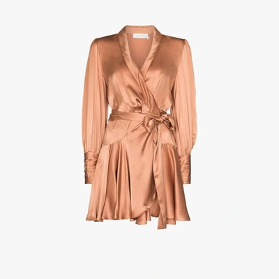 Shop Zimmermann Wrap Silk Mini Dress In Neutrals