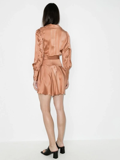 Shop Zimmermann Wrap Silk Mini Dress In Neutrals