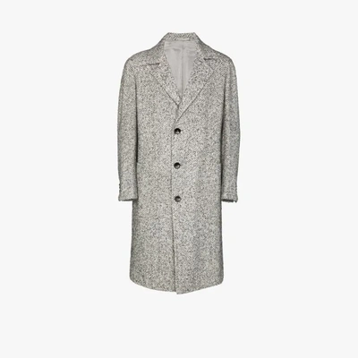 Shop Kiton Single-breasted Chevron Coat In Grey