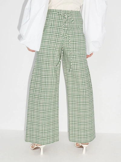 Shop Rosie Assoulin Checked Sailor Trousers In Green