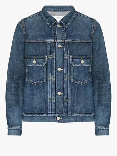 Shop Visvim Social Sculpture 1000 Dry Damaged Denim Jacket In Blue