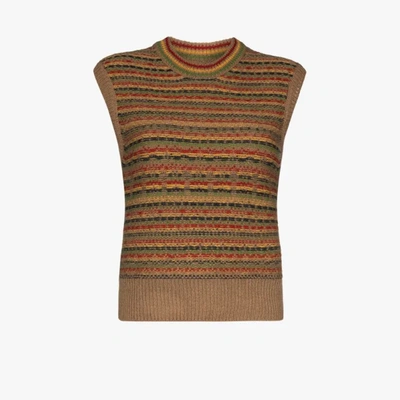 Shop Wales Bonner Rasta Striped Wool Knit Vest In Brown