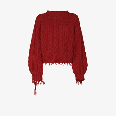 Shop Alanui Distressed-pullover Mit Zopfmuster In Red