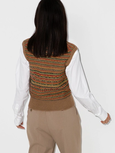 Shop Wales Bonner Rasta Striped Wool Knit Vest In Brown