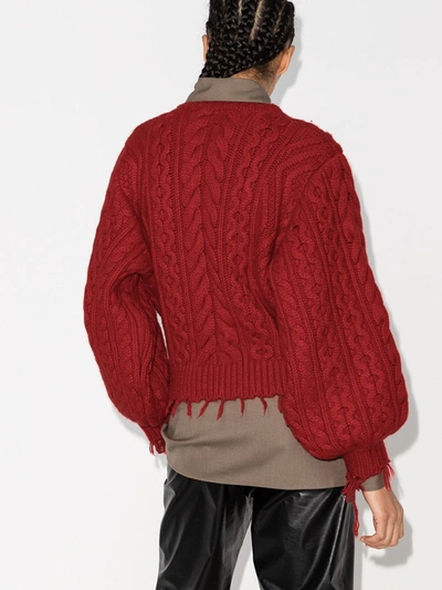Shop Alanui Distressed-pullover Mit Zopfmuster In Red