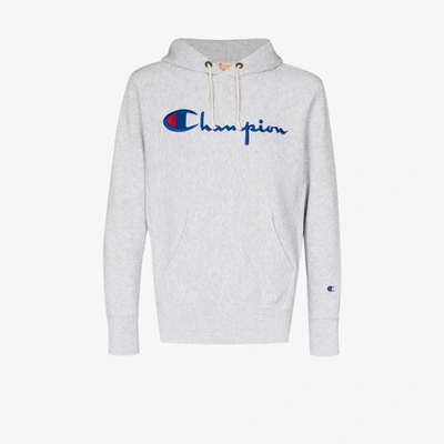 Shop Champion Logo Embroidered Hoodie In Grey