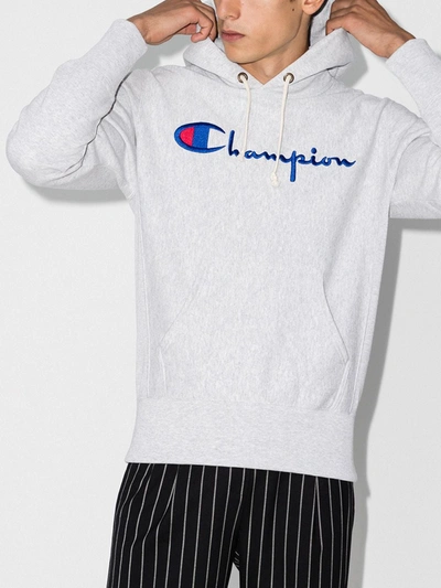 Shop Champion Logo Embroidered Hoodie In Grey