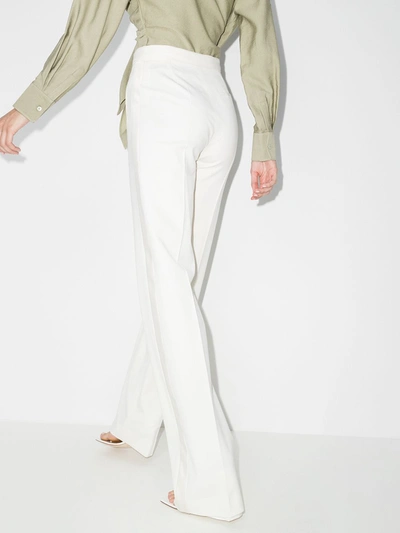 Shop Attico Flared Wool Trousers In Neutrals