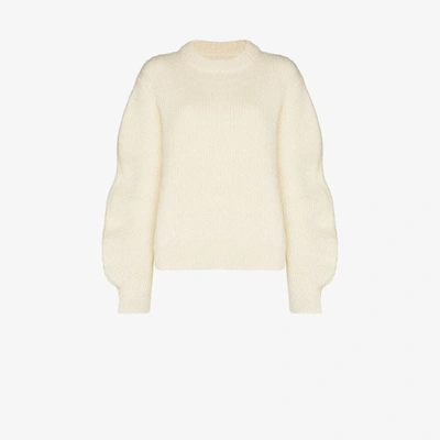 Shop Jil Sander Puff Sleeve Mohair Sweater In Neutrals