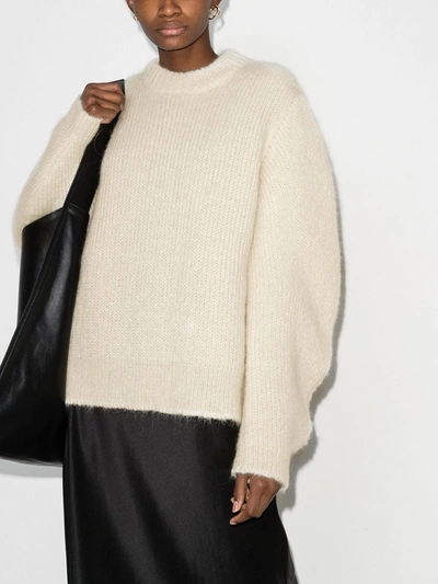 Shop Jil Sander Puff Sleeve Mohair Sweater In Neutrals