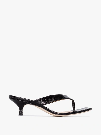 Shop A.w.a.k.e. Kylie 35 Mock Croc Embossed Leather Sandals In Black