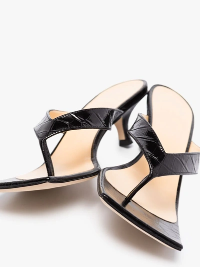 Shop A.w.a.k.e. Kylie 35 Mock Croc Embossed Leather Sandals In Black