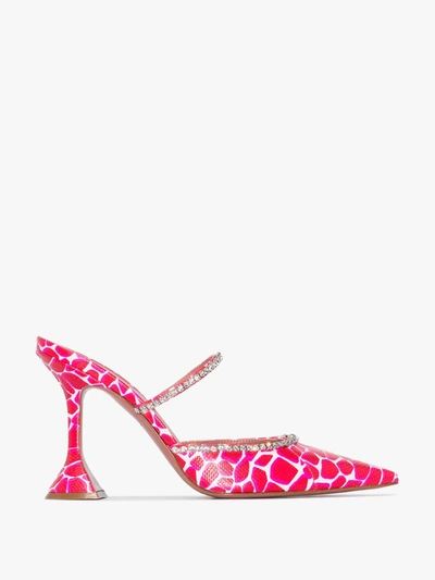Shop Amina Muaddi Pink Gilda 95 Giraffe Print Leather Mules