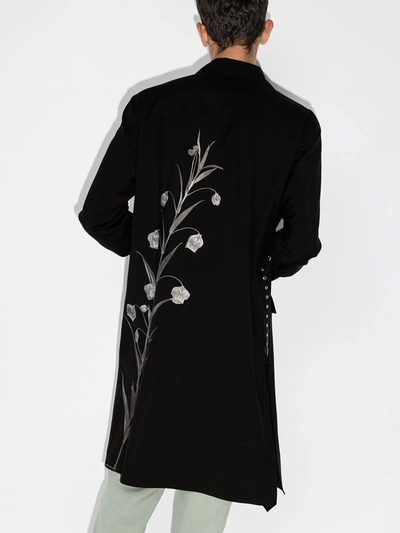 Shop Valentino Floral Double-breasted Wool Coat In Black