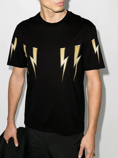 Shop Neil Barrett Bolt Print Cotton T-shirt In Black