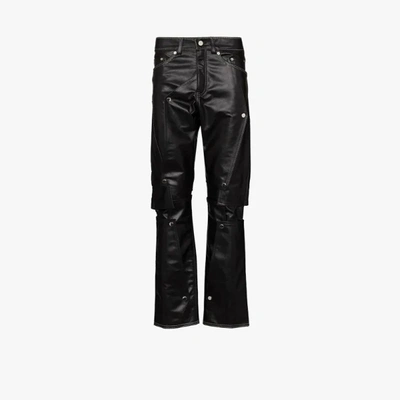 Shop Nounion Aventura Layered Panel Leather Trousers In Black