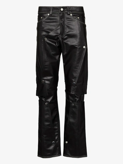 Shop Nounion Aventura Layered Panel Leather Trousers In Black