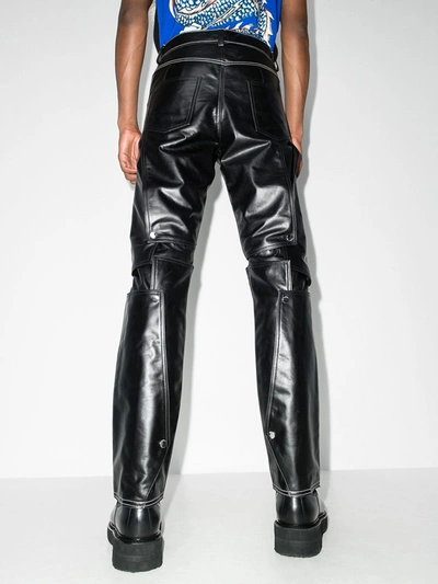 Shop Nounion Aventura Layered Panel Leather Trousers In Black