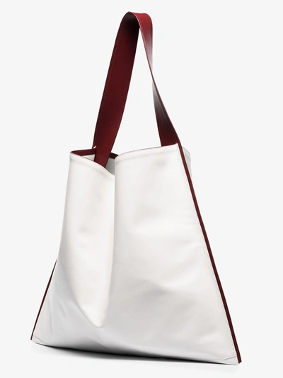 Shop Jil Sander White Border Leather Tote Bag