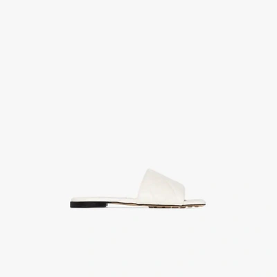 Shop Bottega Veneta White Rubber Lido Leather Sandals