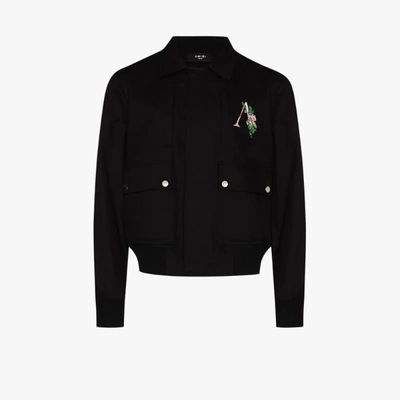 Shop Amiri Black Floral Logo Bomber Jacket