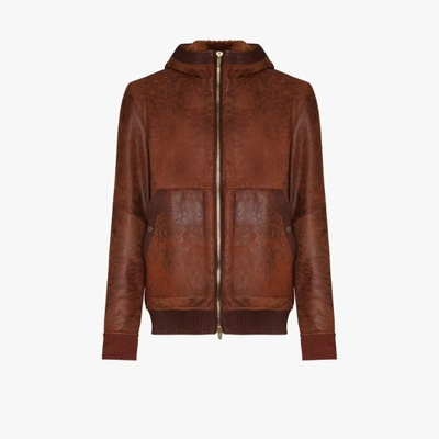 Shop Ajmone Red Lacon Hooded Leather Jacket