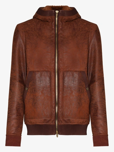 Shop Ajmone Red Lacon Hooded Leather Jacket