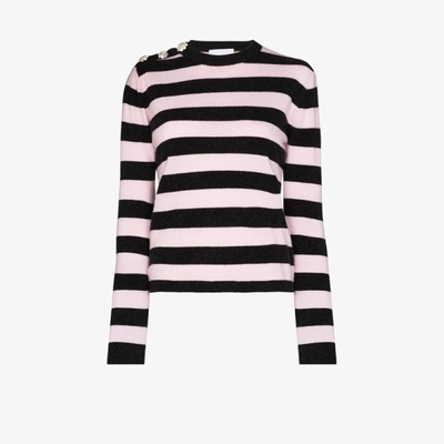 Shop Ganni Striped Cashmere Sweater In Pink