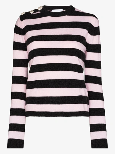 Shop Ganni Striped Cashmere Sweater In Pink