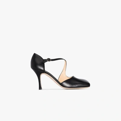 Shop A.w.a.k.e. Black Mary 80 Asymmetric Leather Sandals