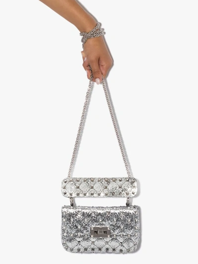 Valentino Garavani Small Metallic Quilted Rockstud Spike Shoulder Bag in  Silver