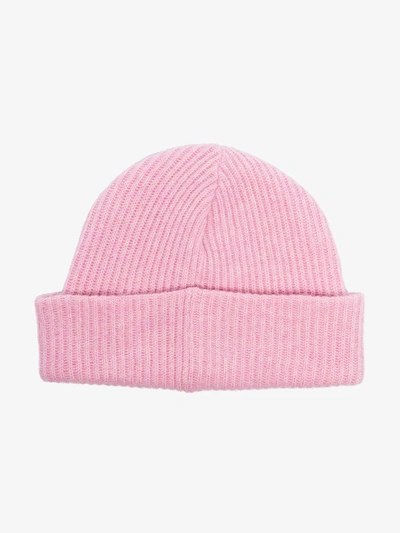 Shop Ganni Pink Ribbed Beanie Hat