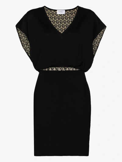 Shop Ferragamo V-neck Belted Dress In Black