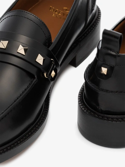 Shop Valentino Rockstud Leather Loafers In Black