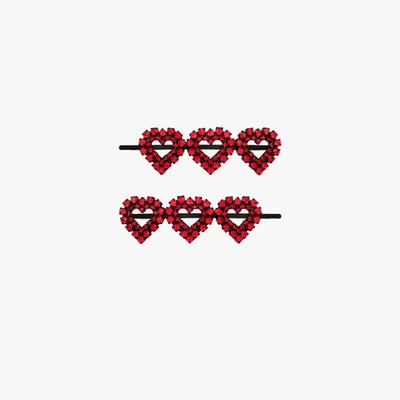 Shop Ashley Williams Red Heart Crystal Hair Clip Set In Black