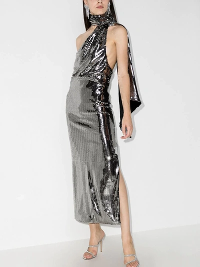 Shop Attico Sequin Halterneck Dress In Metallic