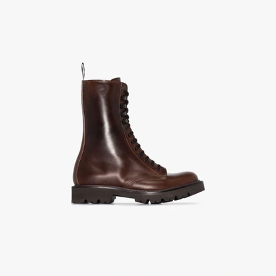 Shop Grenson The 13 Eye Leather Boots In Brown