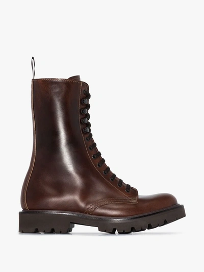 Shop Grenson The 13 Eye Leather Boots In Brown
