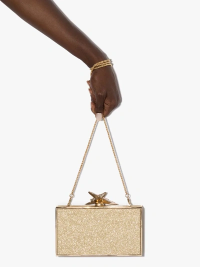 Shop Sophia Webster Gold Tone Clara Glitter Clutch Bag