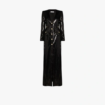 Shop Alessandra Rich Black Sequinned Crystal Button Gown