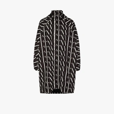 Shop Valentino Hooded Logo Print Jacket In Black