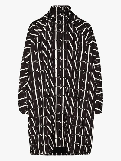 Shop Valentino Hooded Logo Print Jacket In Black