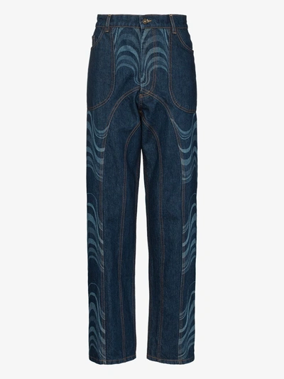 Shop Ahluwalia Wave Effect Straight Leg Jeans In Blue