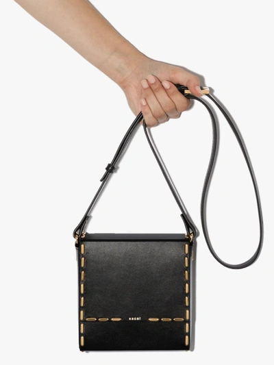 Shop Sacai Black Box Leather Shoulder Bag