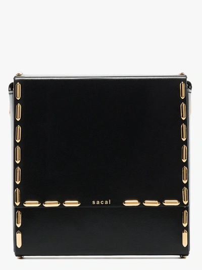 Shop Sacai Black Box Leather Shoulder Bag