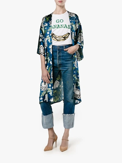 Shop Adam Lippes Floral Print Silk Kimono Jacket In Blue