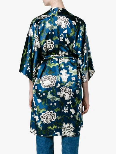 Shop Adam Lippes Floral Print Silk Kimono Jacket In Blue