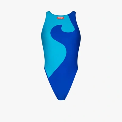 Shop Adidas X Lotta Volkova X Lotta Volkova Wave Print Swimsuit In Blue