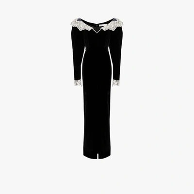 Shop Alessandra Rich V-neck Embroidered Lace Gown In Black