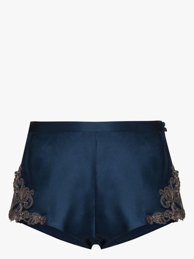Shop La Perla Maison Silk Shorts In Blue